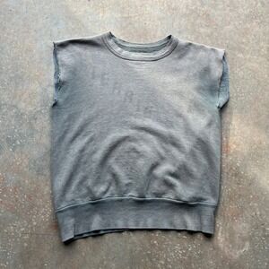 Vintage 1950s Mens Gray Sweatshirt Cut Off Distressed Sunfaded Pullover